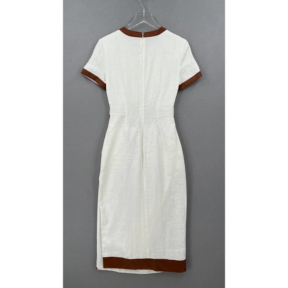 STAUD Dress Womens Small White Whiskey Perla Midi Linen Cut Out Sheath Leather - Picture 4 of 16
